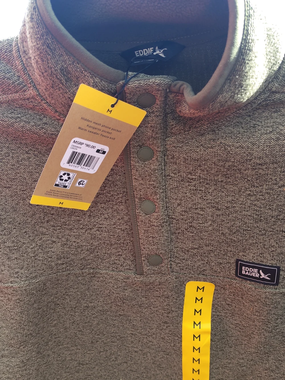 Eddie Bauer Tan Crewneck Quarter-Snap Fleece Pullover - Picture 3 of 4